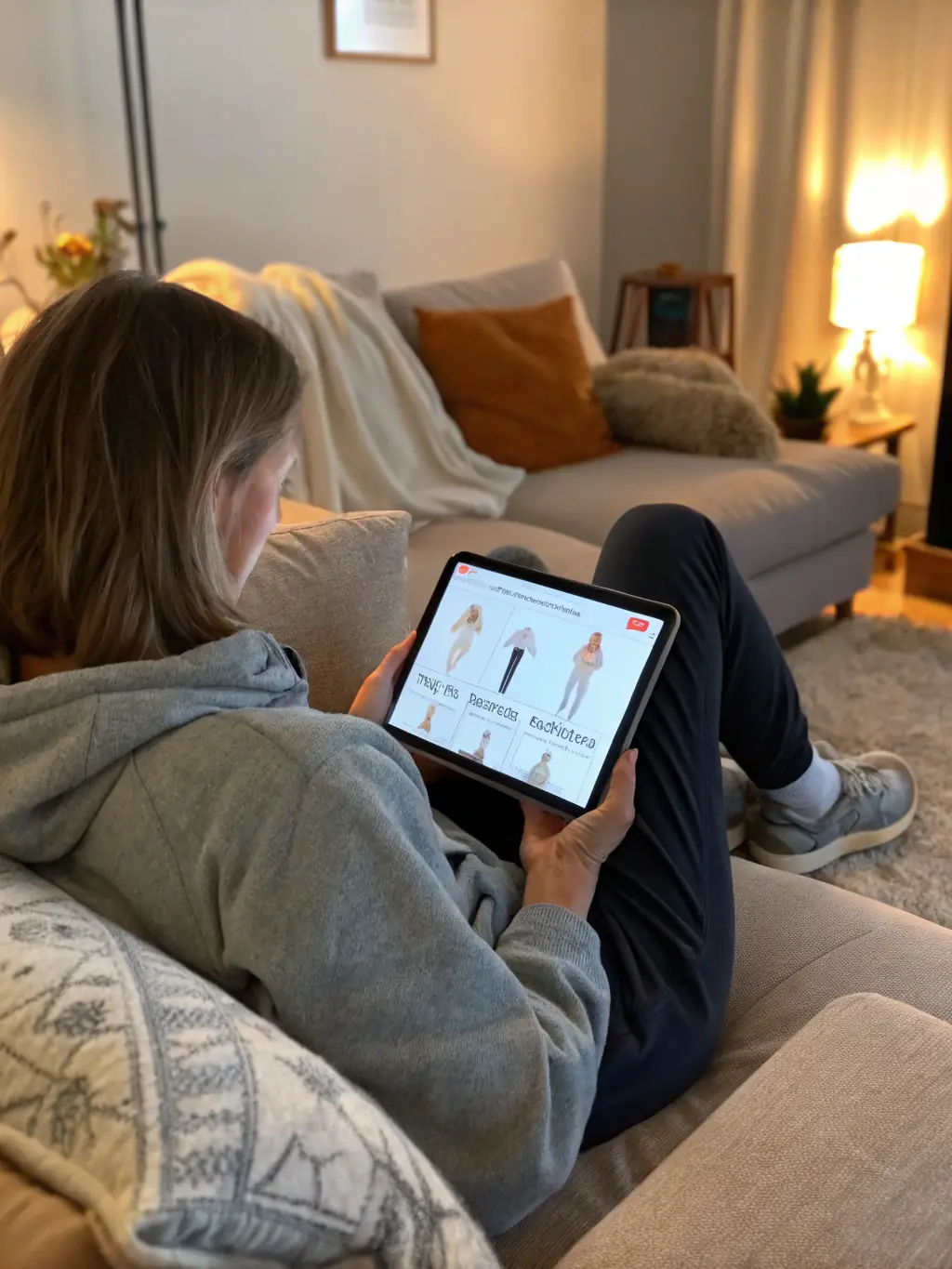 A personal trainer guiding a woman through a virtual workout session using FitPosibel’s online training program on a tablet.